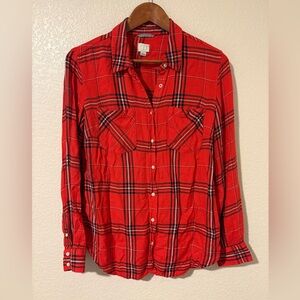 A New Day Red Plaid Button Down Shirt Flannel